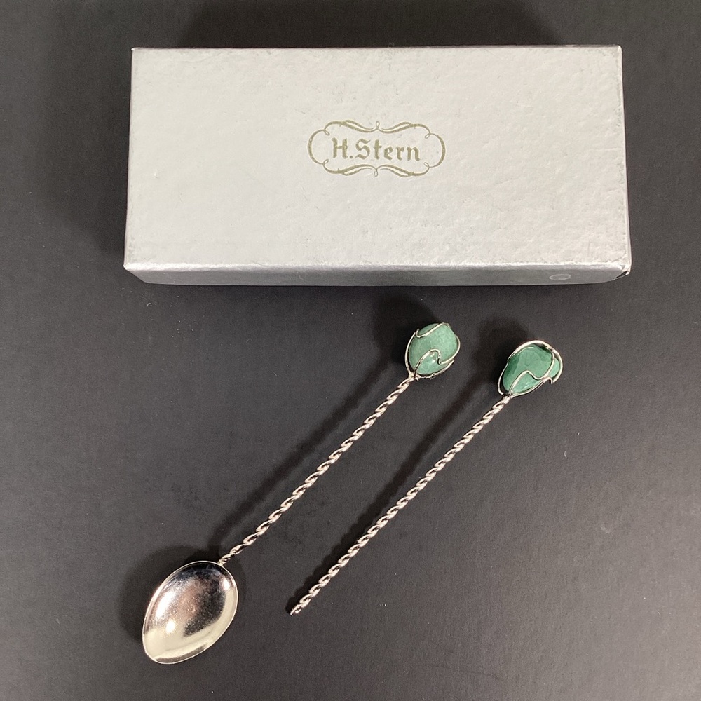 Vintage H. Stern Silver with Semi-Precious Stone Spoon & Olive Pick Bar …